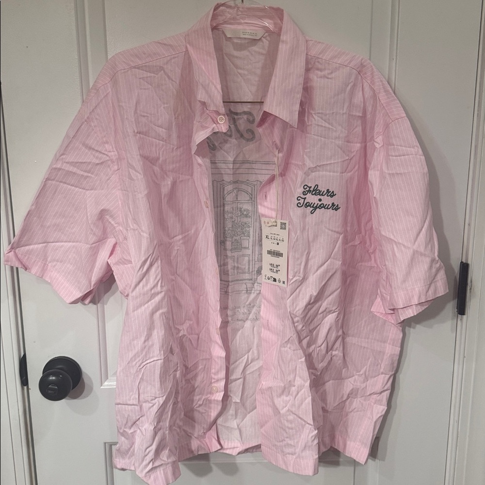 *NEW* ZARA PINK STRIPED FLEUR TOUJOURS BUTTON DOWN SHIRT XL - Picture 5 of 8